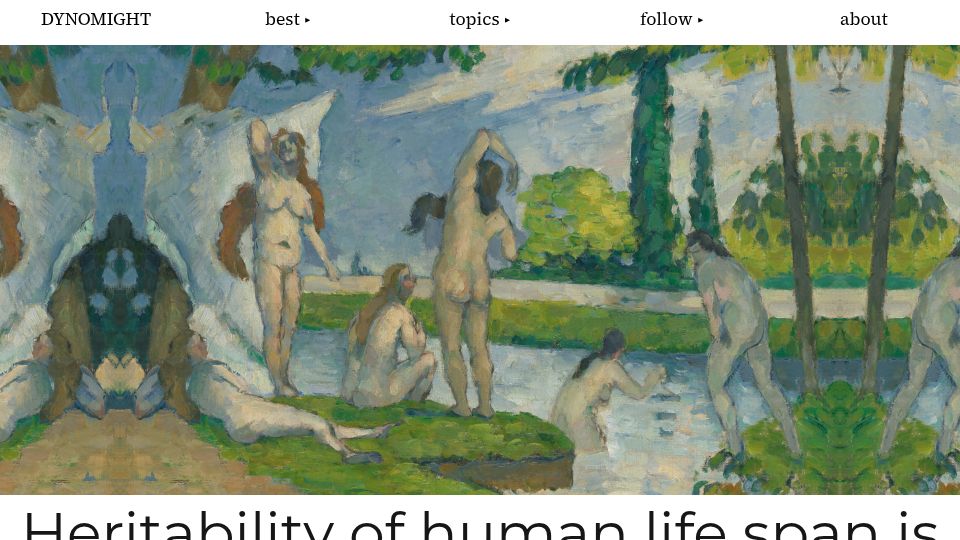 Screenshot of dynomight.net: Heritability of human life span is ~50% when heritability is redefined