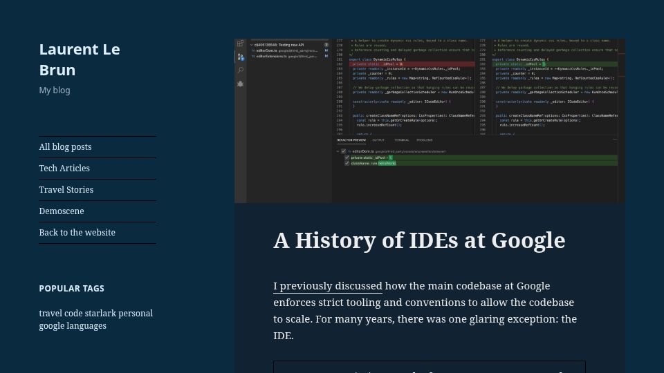 Screenshot of laurent.le-brun.eu: A History of IDEs at Google