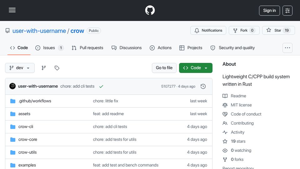 Screenshot of github.com: I made Rust’s cargo copy but for CPP