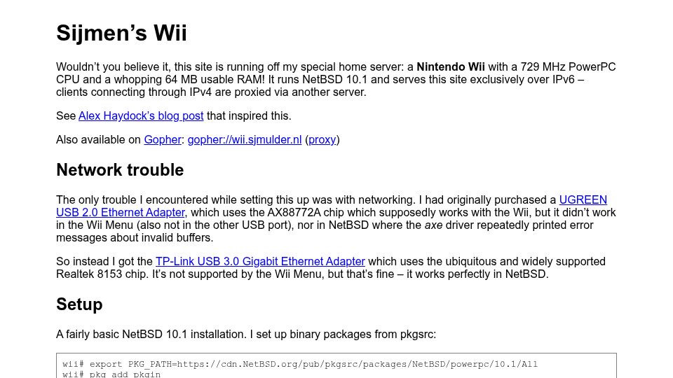 Screenshot of wii.sjmulder.nl: Web Server on a Nintendo Wii