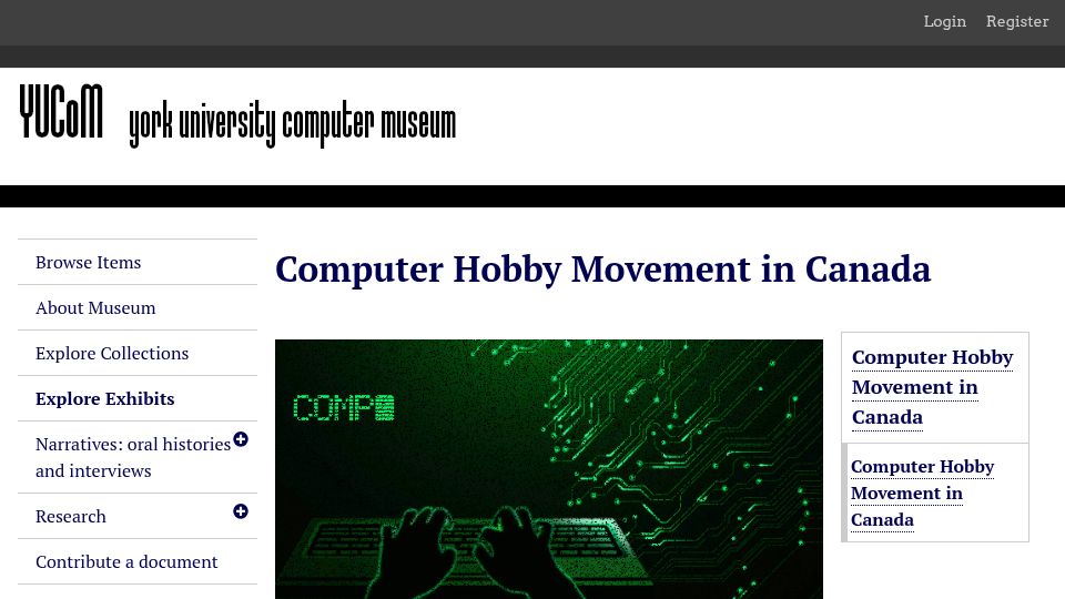 Screenshot of museum.eecs.yorku.ca: Computer Hobby Movement in Canada