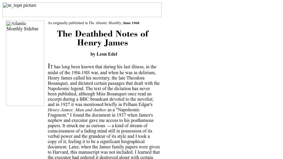 Screenshot of theatlantic.com: The Deathbed Notes of Henry James (1968)