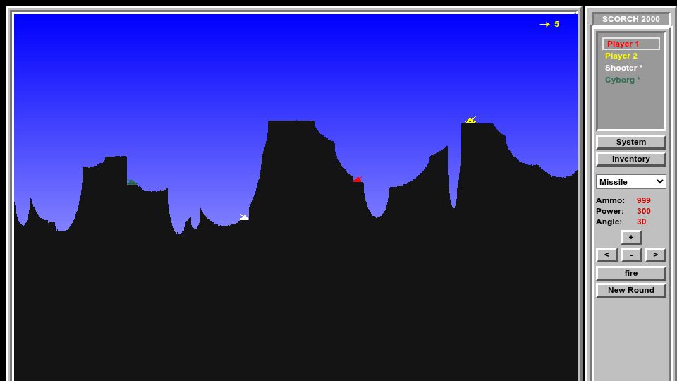 Screenshot of scorch2000.com: Scorched Earth 2000 – Web