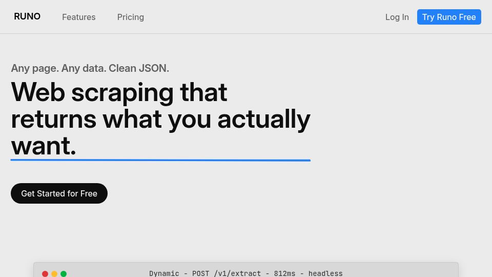 Screenshot of scrapewithruno.com: Show HN: I built a Web-Scraper API that is 6-7x more efficient than current ones