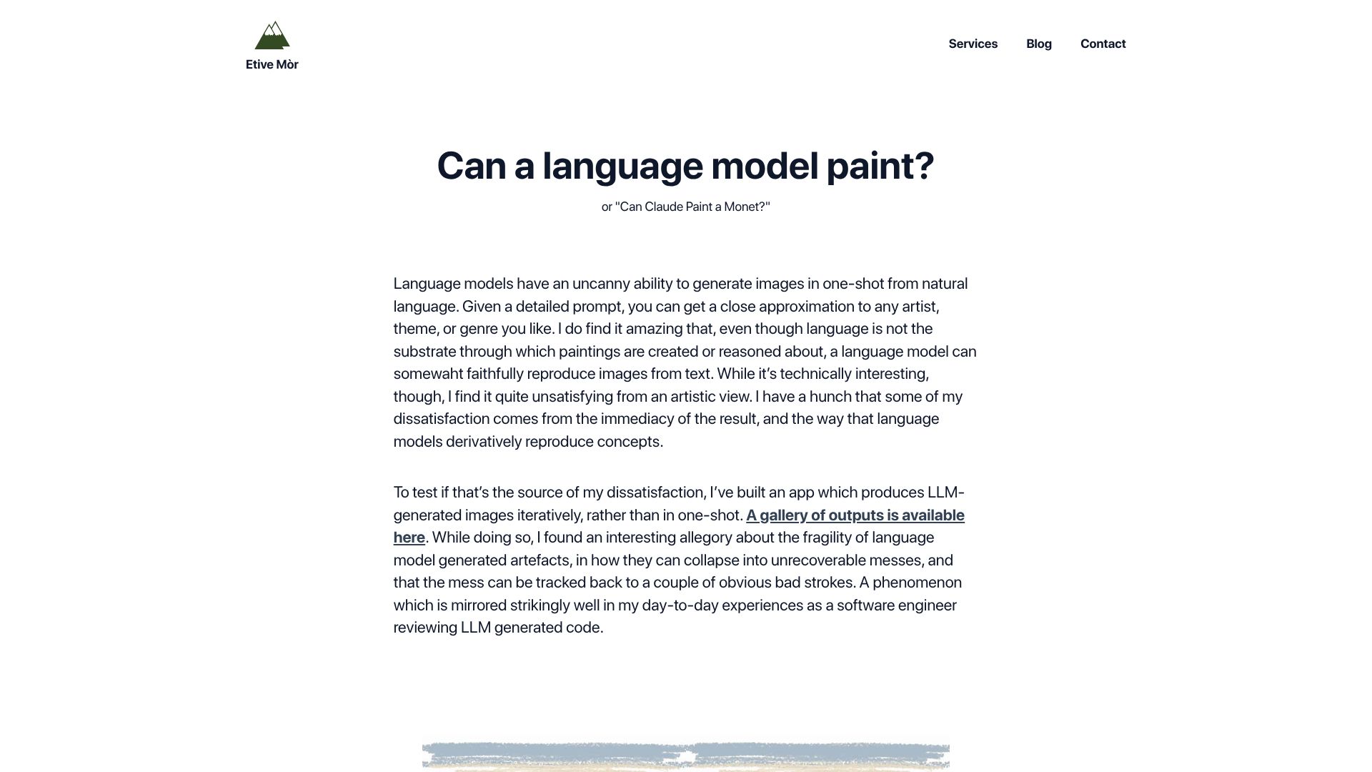 Screenshot of etive-mor.com: Can a Language Model Paint?