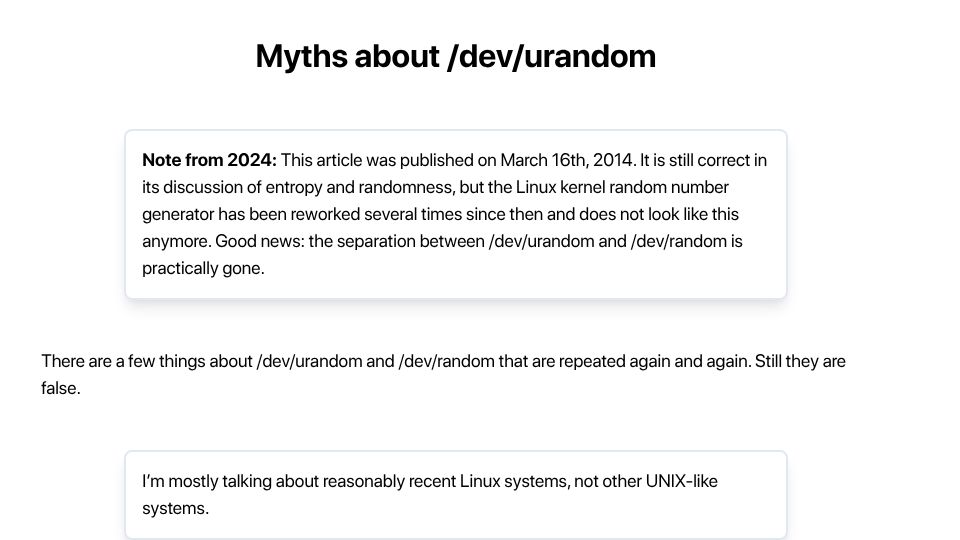 Screenshot of 2uo.de: Myths about /dev/urandom (2014)
