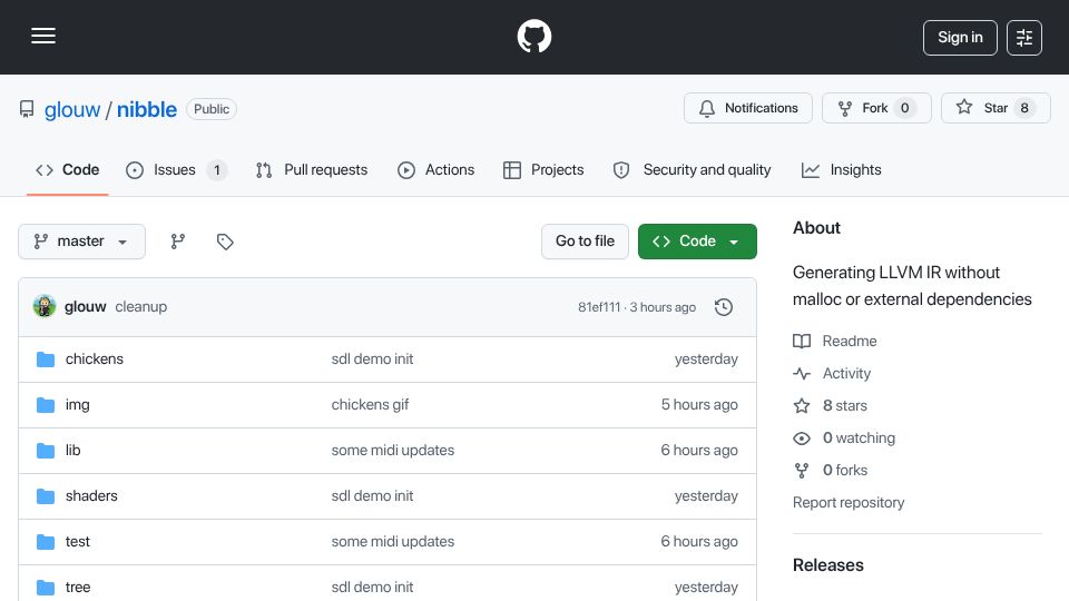 Screenshot of github.com: Show HN: Nibble