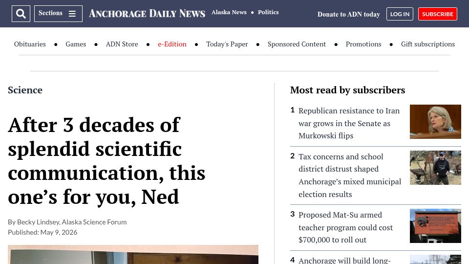 Screenshot of adn.com: After 3 decades of splendid scientific communication, this one's for you, Ned