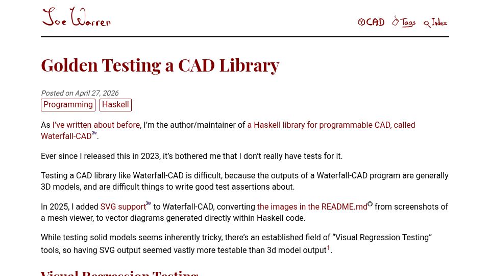 Screenshot of doscienceto.it: Golden Testing a CAD Library