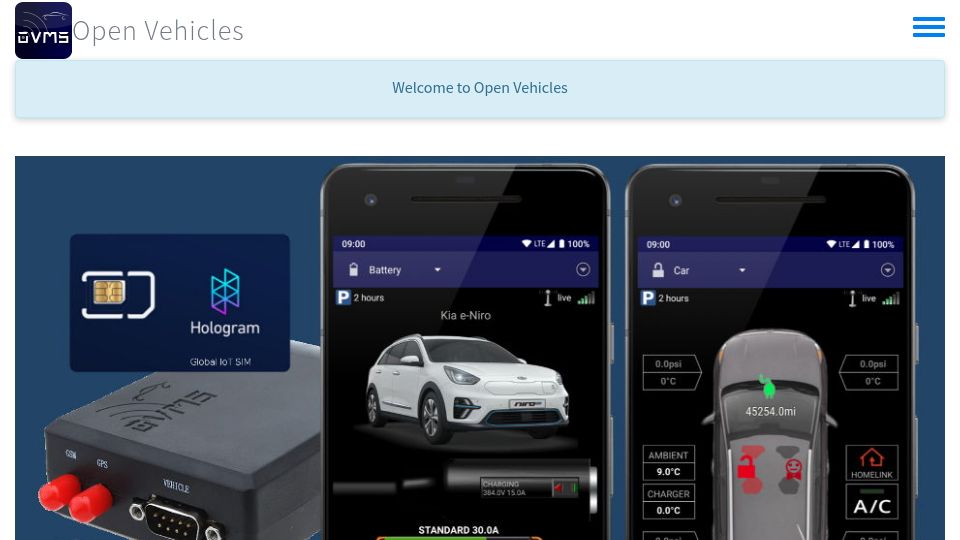 Screenshot of openvehicles.com: OVMS: Open source electric vehicle remote monitoring, diagnosis and control