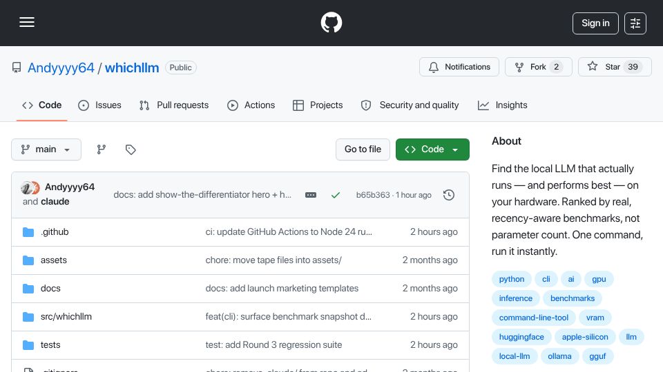 Screenshot of github.com: Show HN: Find the best local LLM for your hardware, ranked by benchmarks