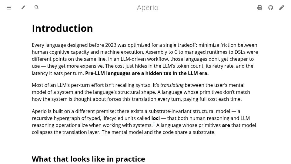 Screenshot of aperio-lang.github.io: Aperio Lang