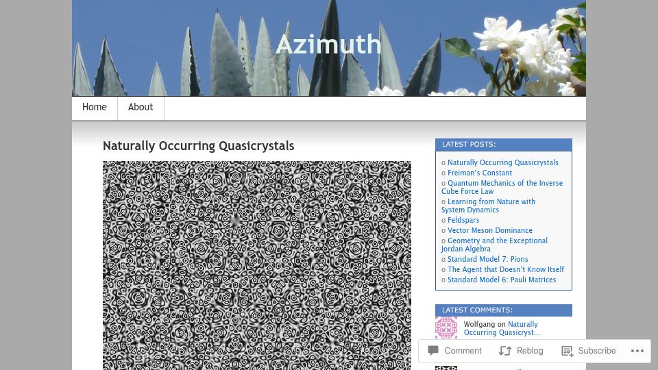 Screenshot of johncarlosbaez.wordpress.com: Naturally Occurring Quasicrystals