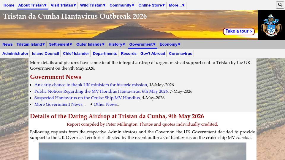 Screenshot of tristandc.com: Details of the Daring Airdrop at Tristan Da Cunha
