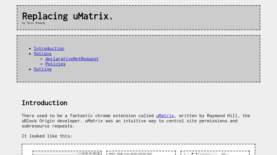 Screenshot of lock.cmpxchg8b.com: Building a UMatrix Replacement