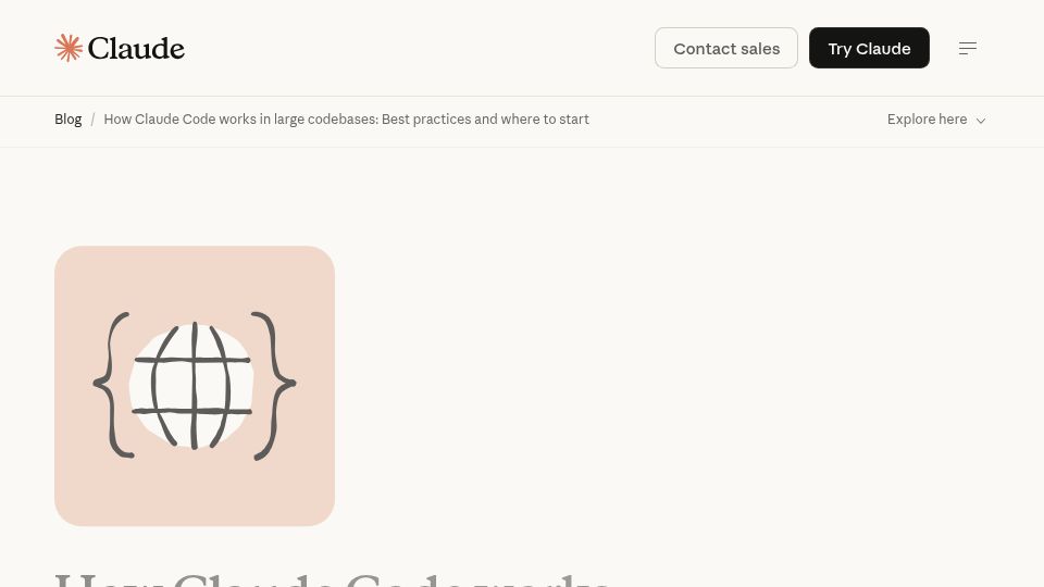 Screenshot of claude.com: How Claude Code works in large codebases