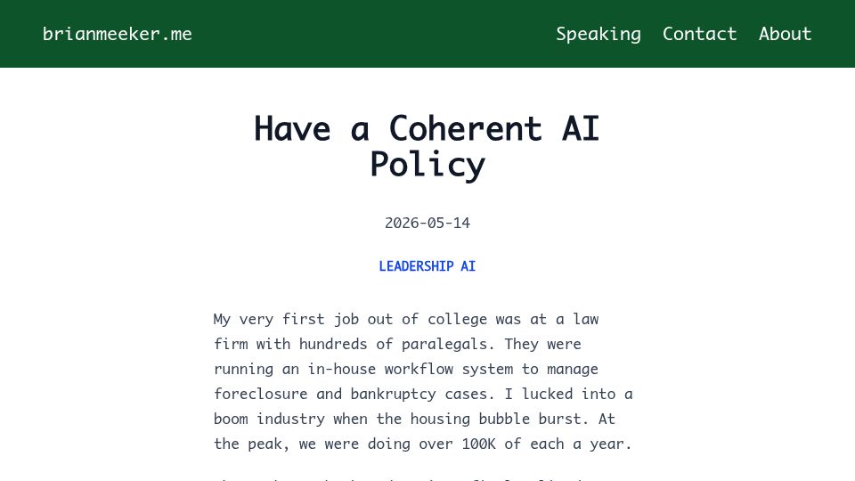 Screenshot of brianmeeker.me: Have a Coherent AI Policy
