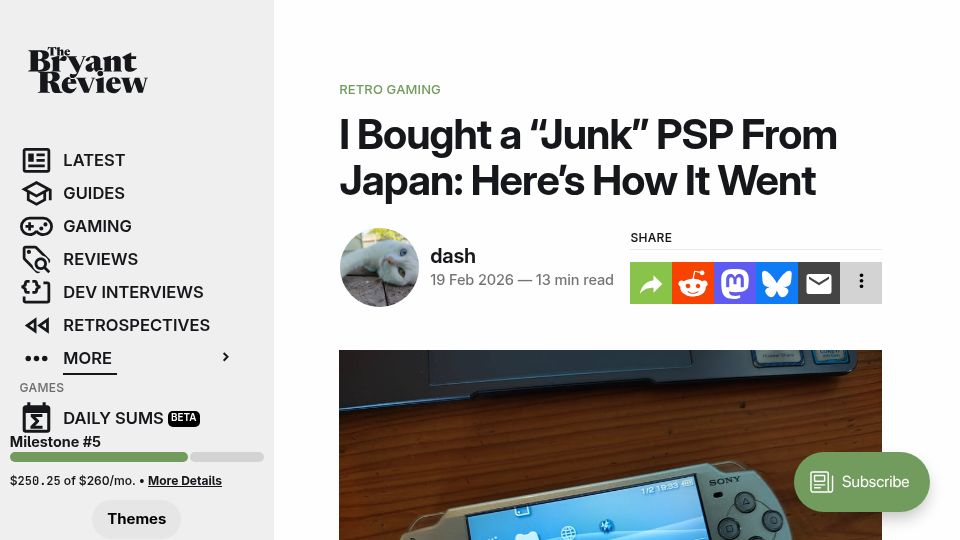 Screenshot of gardinerbryant.com: I Bought a “Junk” PSP From Japan