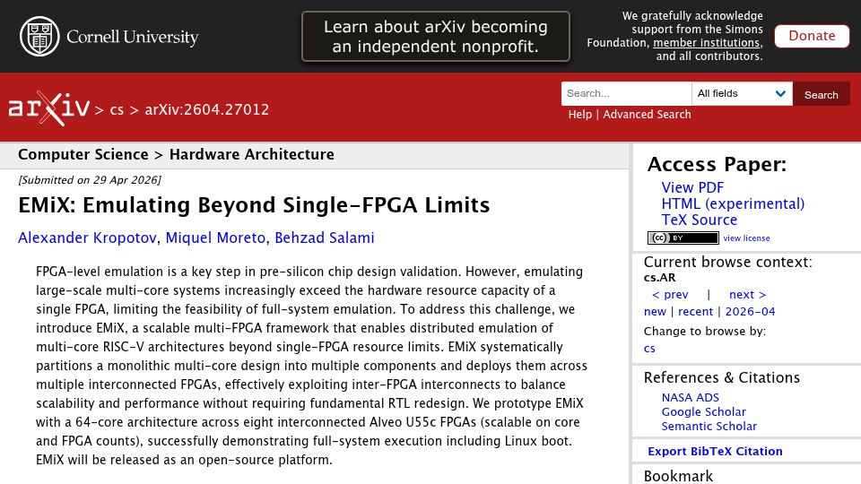 Screenshot of arxiv.org: EMiX: Emulating Beyond Single-FPGA Limits
