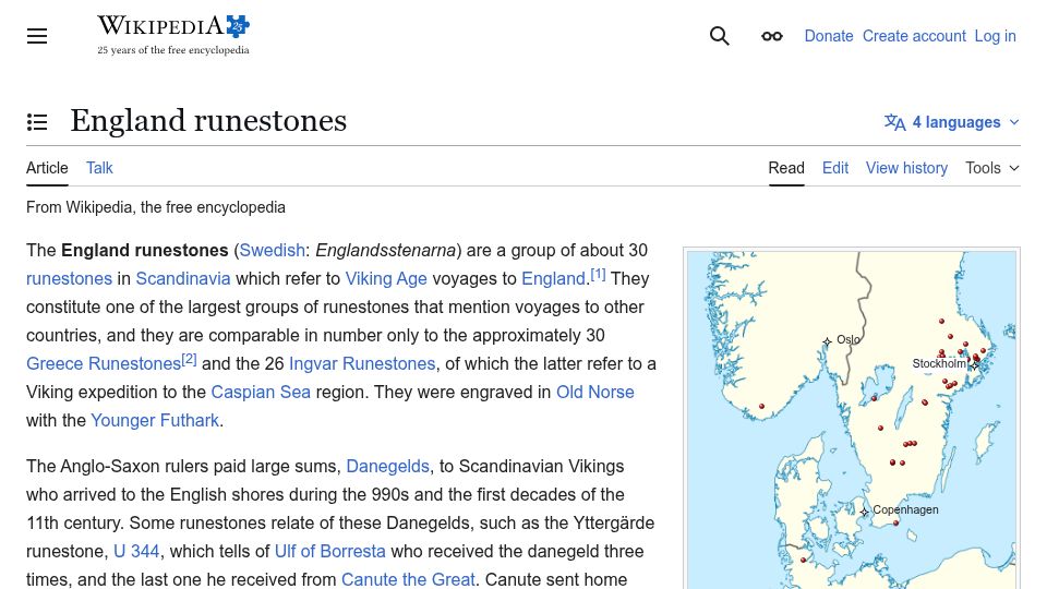 Screenshot of en.wikipedia.org: England Runestones
