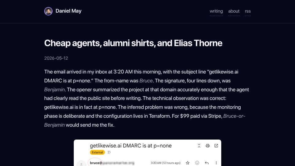 Screenshot of danielmay.co.uk: Mode collapse has a name, and he's selling cancer treatment advice on Amazon
