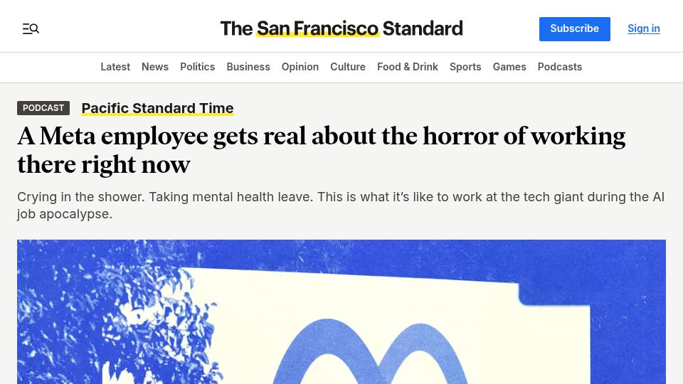 Screenshot of sfstandard.com: A Meta employee gets real about the horror of working there