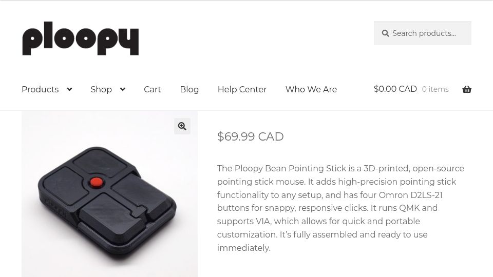 Screenshot of ploopy.co: Ploopy Bean: a trackpoint for every computer