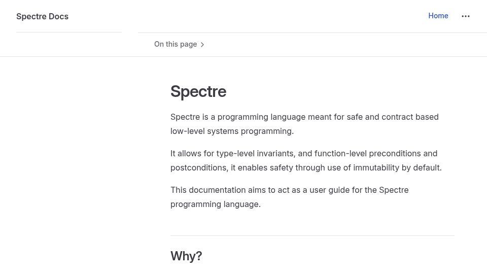 Screenshot of spectre-docs.pages.dev: Spectre Programming Language