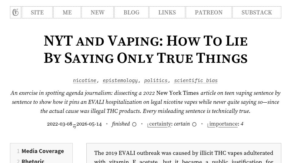 Screenshot of gwern.net: NYT and vaping: How to lie by saying only true things (2022)