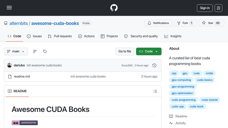 Screenshot of github.com: CUDA Books