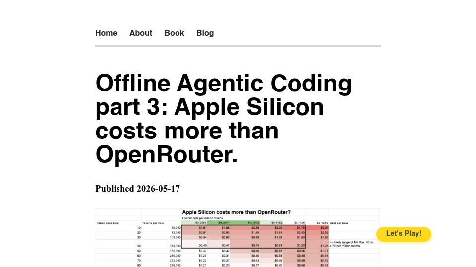 Screenshot of williamangel.net: Apple Silicon costs more than OpenRouter