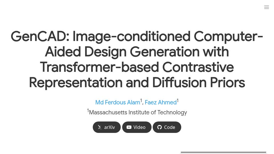 Screenshot of gencad.github.io: GenCAD