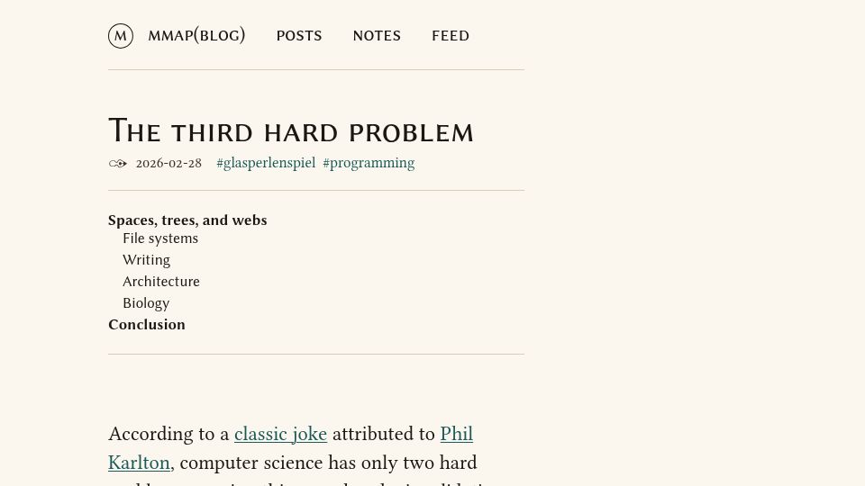 Screenshot of mmapped.blog: The Third Hard Problem
