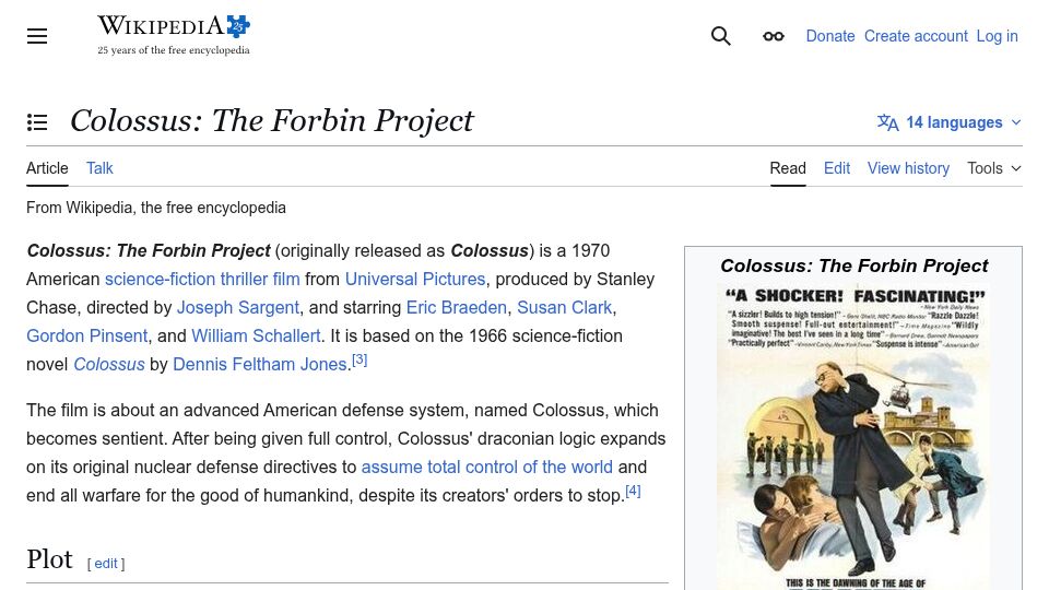 Screenshot of en.wikipedia.org: Colossus: The Forbin Project