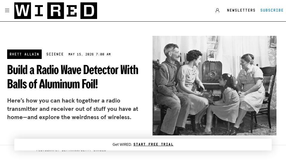 Screenshot of wired.com: Build a Radio Wave Detector with Balls of Aluminum Foil