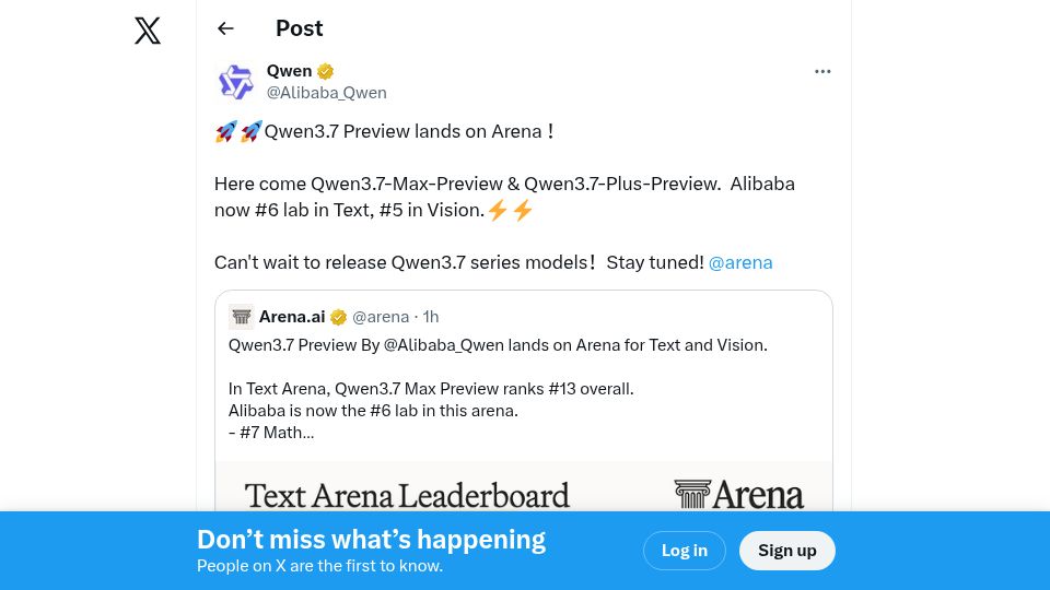 Screenshot of twitter.com: Qwen 3.7 Preview