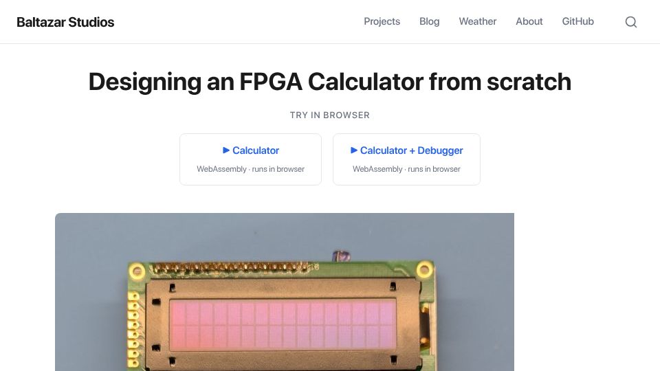 Screenshot of baltazarstudios.com: Designing an FPGA Calculator from Scratch