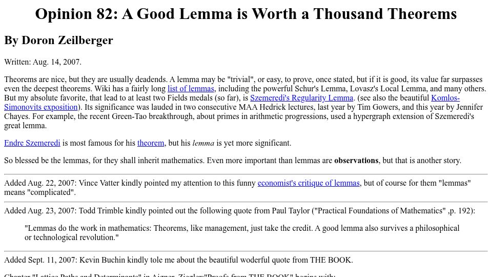 Screenshot of sites.math.rutgers.edu: A Good Lemma Is Worth a Thousand Theorems (2007)