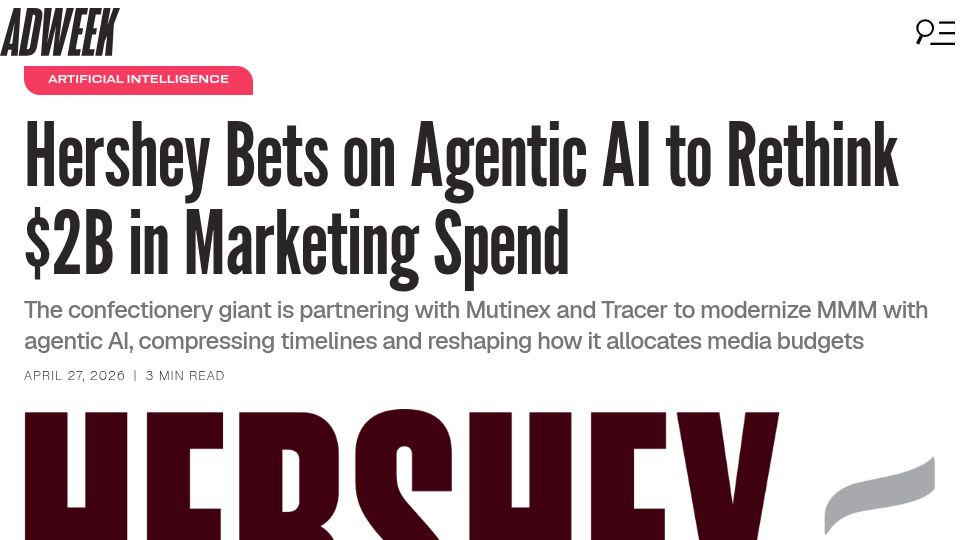 Screenshot of adweek.com: Hershey Bets on Agentic AI to Rethink $2B in Marketing Spend