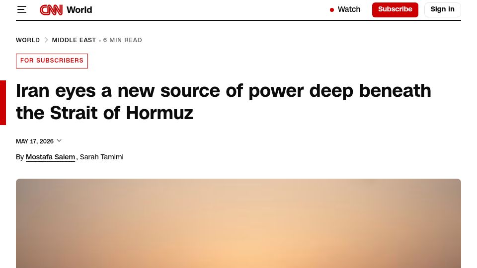 Screenshot of cnn.com: Iran will impose fees on subsea internet cables in Strait of Hormuz