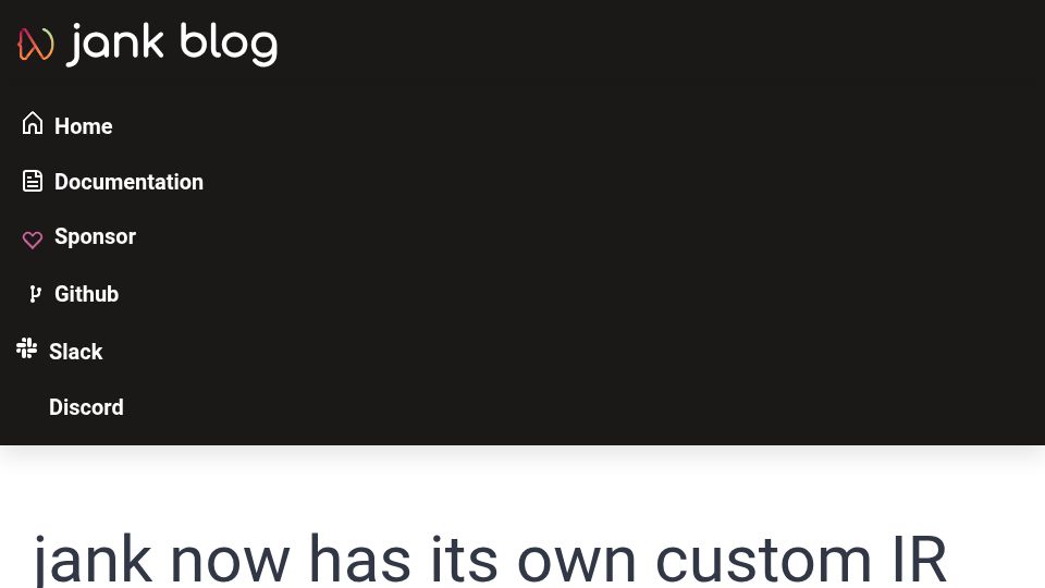 Screenshot of jank-lang.org: Jank now has its own custom IR
