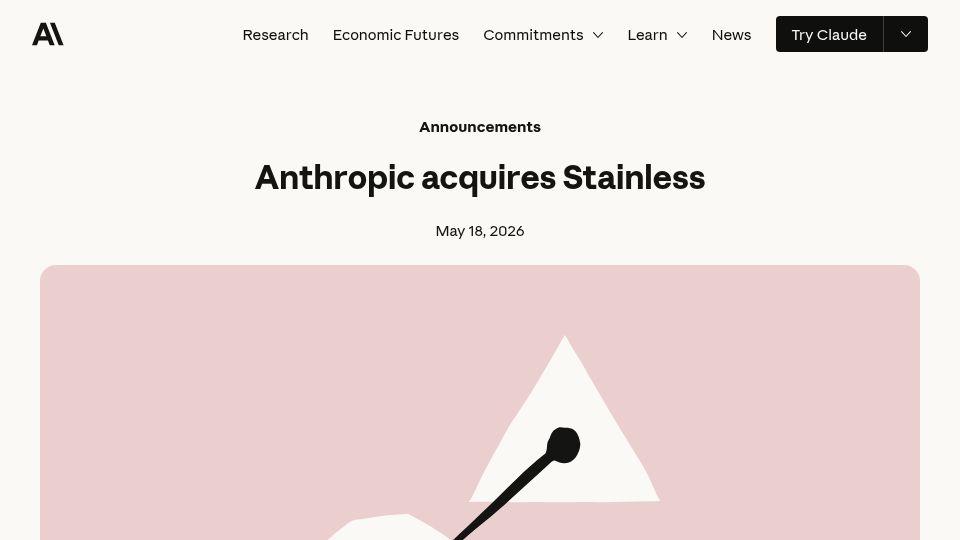 Screenshot of anthropic.com: Anthropic acquires Stainless