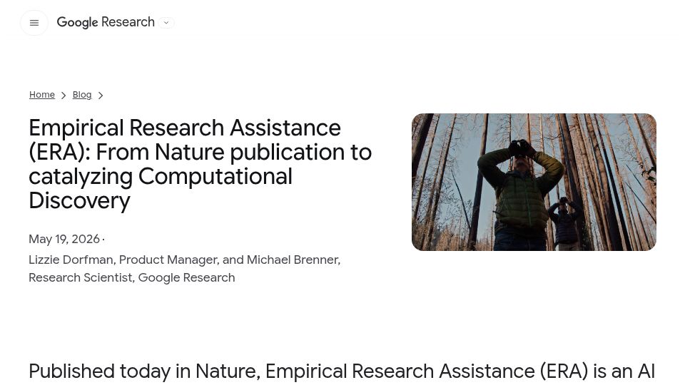 Screenshot of research.google: Era: From Nature publication to catalyzing Computational Discovery