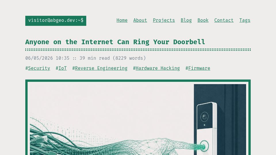 Screenshot of abgeo.dev: Anyone on the Internet Can Ring Your Doorbell