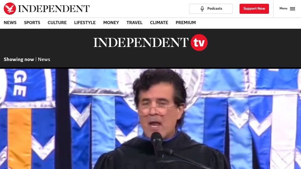 Screenshot of independent.co.uk: 'You can hear me now or pay me later' Music exec tells graduates booing AI