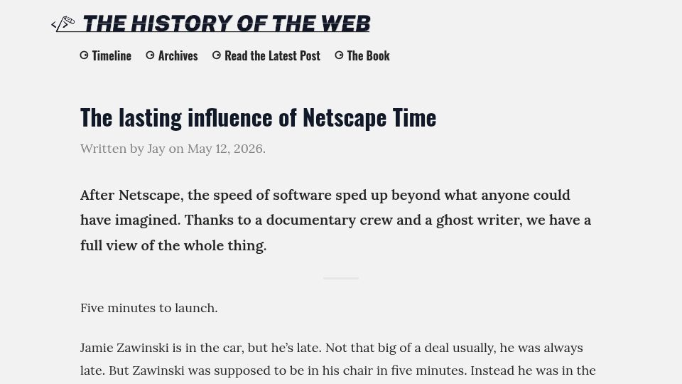 Screenshot of thehistoryoftheweb.com: The lasting influence of Netscape Time