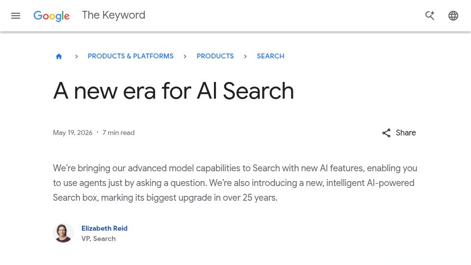 Screenshot of blog.google: Google changes its search box