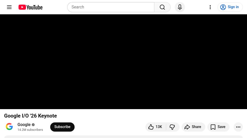 Screenshot of youtube.com: Google IO 26 Keynote [video]