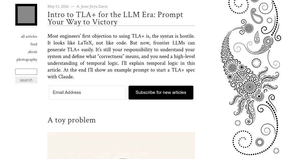 Screenshot of emptysqua.re: Intro to TLA+ for the LLM Era: Prompt Your Way to Victory