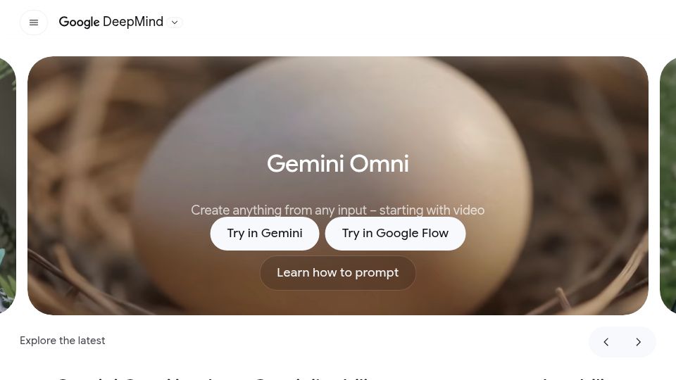 Screenshot of deepmind.google: Gemini Omni
